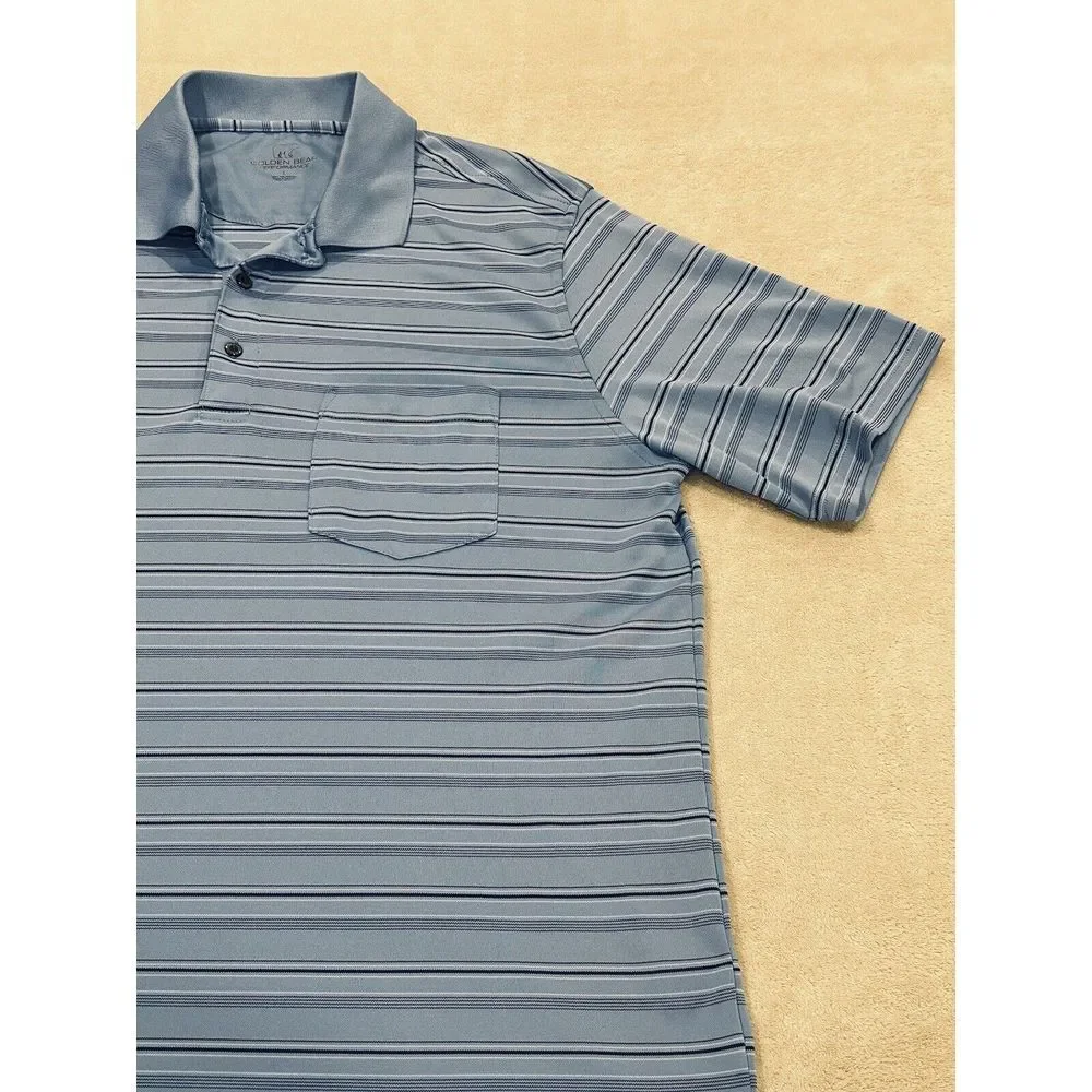 Golden Bear Performance Golf‎ Polo Shirt Men's Large Short Sleeve Blue Striped
